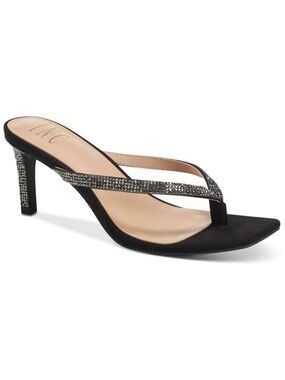 I.N.C. Dionne Thong Slides Heeled Rhinestone Sandals in Black Bling 10 NEW NIB